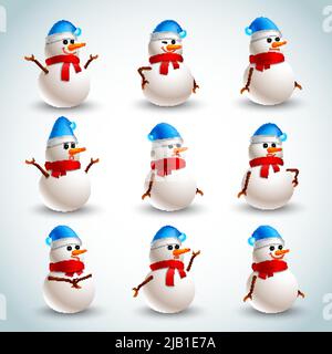 Inverno natale neve emozioni icone impostare vettore isolato illustrazione Illustrazione Vettoriale