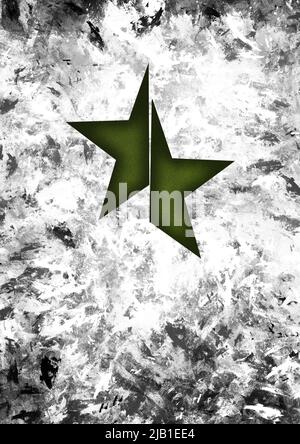 Arte astratta con pennellate di vernice monocromatica e stella divisa in sfumature di verde. Decorazione pittura Foto Stock