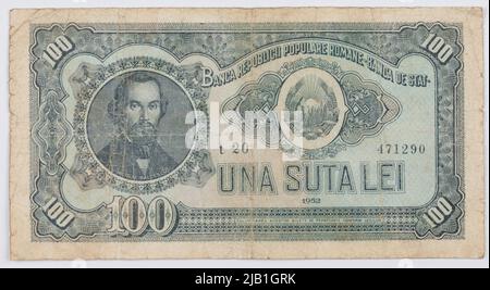 100 banconote lei; Romania, 1952 Foto Stock