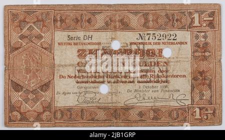 Banknot dopo 1 Guilder, Zilverbon, Holandia, 01.10.1938 r. Wilhelmina (1890 1948) Foto Stock