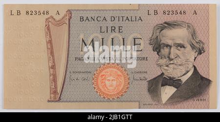Banconota da 1000 lire; Bank d «Italia, 11.03.1971 Banca D» Italia, Roma, Lazzarini, A. Foto Stock