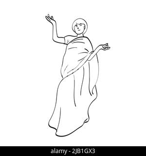 Line art full length di donne indiane con tradizionale abito illustrazione vettore disegnato a mano isolato su sfondo bianco Illustrazione Vettoriale