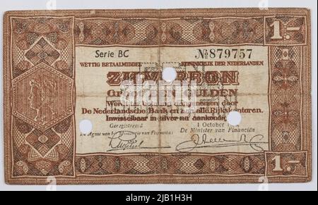Banknot dopo 1 Guilder, Zilverbon; Holandia; 1.10.1938 r. Foto Stock