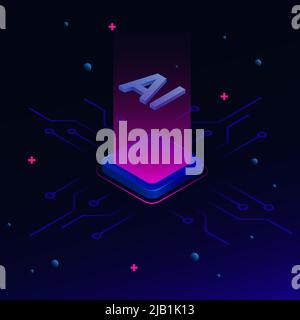 3D icona intelligenza artificiale. Illustrazione isometrica. Illustrazione vettoriale Illustrazione Vettoriale