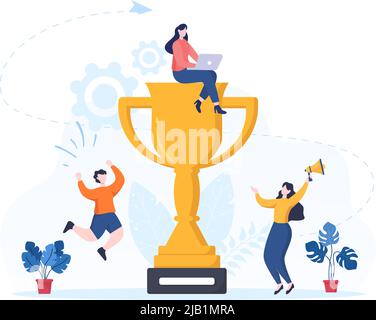 Happy Employee Appreciation Day Cartoon Illustration per ringraziare o riconoscere i propri dipendenti con con grande lavoro o Trofeo in stile piatto Illustrazione Vettoriale