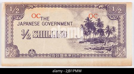 Banconota da ½ shilling; occupazione giapponese seconda guerra mondiale, Oceania; B.R. (1942) Foto Stock