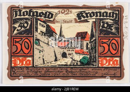Voucher sostitutivo per 50 pfennig, City, Kronach, Germania, 1921. Foto Stock