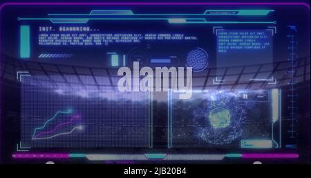 Immagine dei dati di elaborazione dell'interfaccia sullo stadio sportivo illuminato Foto Stock