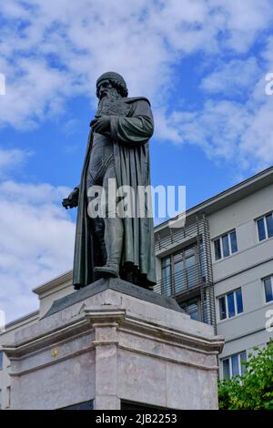 Magonza, Germania - 16 giugno 2019 Gutenberg Statua Monumento a Magonza, Germania Foto Stock