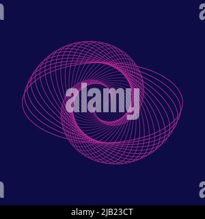 Sfondo geometrico astratto con spirale. Semicerchi viola su sfondo blu scuro. Concetto lineare di idromassaggio. Mesh a reticolo circolare. Vettore Illustrazione Vettoriale