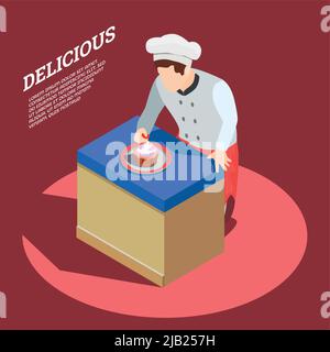 Cucina professionale persone chef pizzaiolo composizione isometrica persone con carattere sfuso di pastyman e testo modificabile illustrazione vettoriale Illustrazione Vettoriale