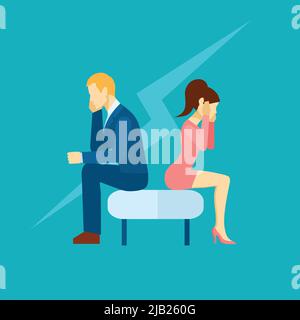 Icona depressione con uomo triste e donna seduta sul lettino piatto illustrazione vettoriale Illustrazione Vettoriale