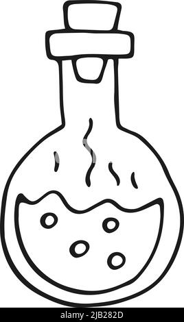 Icona della linea di vetro del pallone chimico. Pozione magica Illustrazione Vettoriale