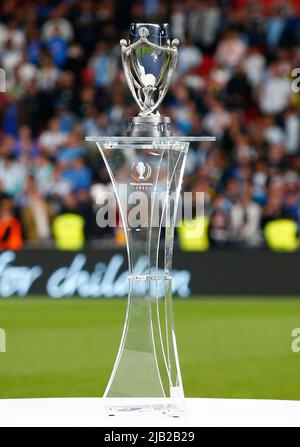 LONDRA, INGHILTERRA - GIUGNO 01:Finalissima Conmebol - Trofeo UEFA Cup of Champions durante Finalissima Conmebol - Coppa UEFA di campioni tra Italia e Ar Foto Stock