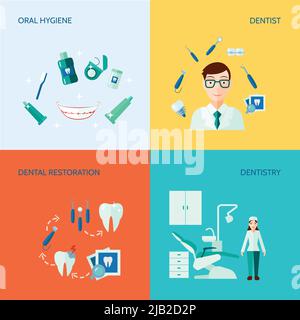 Cura del trattamento dentale e igiene orale Set di icone decorative a colori piatte illustrazione vettoriale isolata Illustrazione Vettoriale