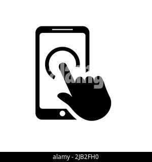 Icona dello smartphone con schermo a sfioramento a mano. Fare clic su smartphone isolato in bianco. Illustrazione vettoriale Illustrazione Vettoriale