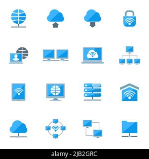 Configurazione del database di rete icone di sicurezza del server cloud Imposta un'illustrazione vettoriale isolata Illustrazione Vettoriale