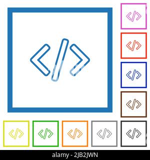 Codice script icone a colori piatte in riquadri quadrati su sfondo bianco Illustrazione Vettoriale