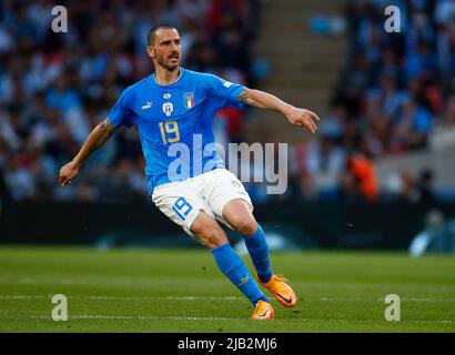 LONDRA, INGHILTERRA - GIUGNO 01: Leonardo Bonucci d'Italia durante Finalissima Conmebol - Coppa UEFA di campioni tra Italia e Argentina a Wembley Stadiu Foto Stock