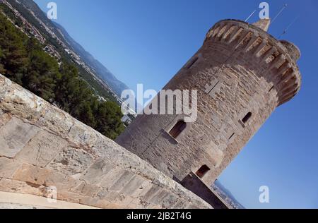 Spagna, Isole Baleari, Maiorca, Palma di Maiorca, Castello Bellver, Fortezza in pietra in stile gotico ora un museo e attrazione turistica. Foto Stock