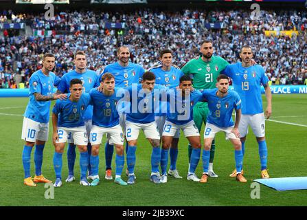 Londra, Inghilterra, 1st giugno 2022. Italia durante la partita della Coppa dei campioni COMMEBOL-UEFA al Wembley Stadium di Londra. Il credito d'immagine dovrebbe leggere: David Klein / Sportimage Credit: Sportimage/Alamy Live News Foto Stock