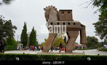 Cavallo di Troia dell'antica città di Troya, Canakkale, Turchia Foto Stock