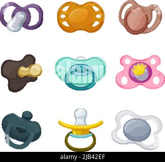 pacifier baby cartoon icone set vettore Illustrazione Vettoriale