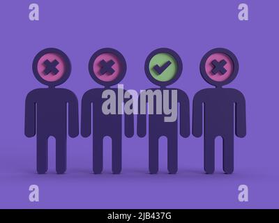 3 su 4 persone rifiutate - trovare il miglior candidato 3d illustrazione Foto Stock