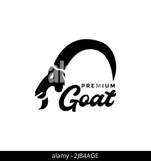 testa lunga corno capra logo design vettore grafico simbolo icona illustrazione idea creativa Illustrazione Vettoriale