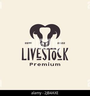 vintage testa bestiame capre logo design vettore grafico simbolo icona illustrazione idea creativa Illustrazione Vettoriale