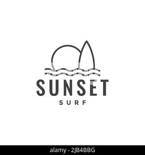 tavola da surf minimalista con logo al tramonto disegno vettoriale simbolo grafico icona illustrazione idea creativa Illustrazione Vettoriale