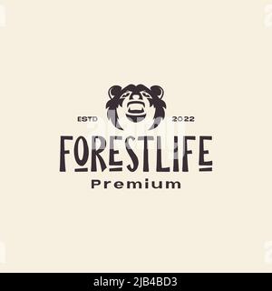 testa animale foresta ruggito hipster logo design vettore grafico simbolo icona illustrazione idea creativa Illustrazione Vettoriale