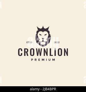 capo leone con corona semplice hipster logo design vettore grafico simbolo icona illustrazione idea creativa Illustrazione Vettoriale