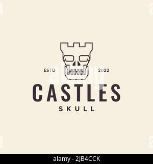 linea cranio con castello vintage logo design vettore grafico simbolo icona illustrazione idea creativa Illustrazione Vettoriale