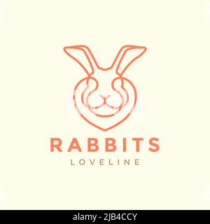 linea minimal moderna coniglio testa d'arte con amore logo design vettore grafico simbolo icona illustrazione idea creativa Illustrazione Vettoriale