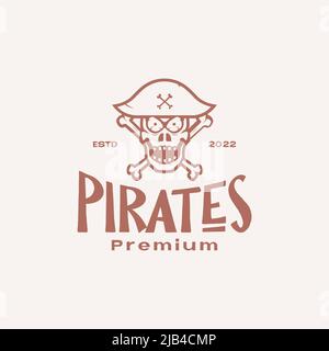 cappello cranio pirata con croce ossa vintage logo design vettore grafico simbolo icona illustrazione idea creativa Illustrazione Vettoriale