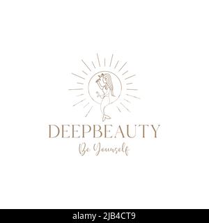 mermaid lusso con fiore rosa logo design vettoriale simbolo grafico icona illustrazione idea creativa Illustrazione Vettoriale