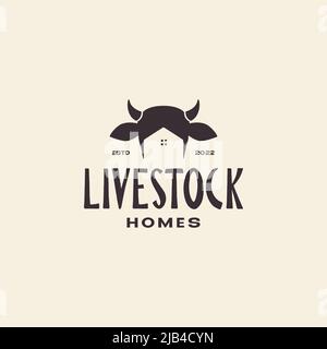 semplice mucche d'epoca con home logo design vettore grafico simbolo icona illustrazione idea creativa Illustrazione Vettoriale