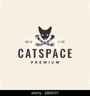 testa gatto con anelli spazio logo design vettoriale grafico simbolo icona illustrazione idea creativa Illustrazione Vettoriale