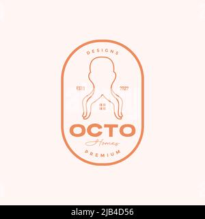 badge con polpo home logo design vettore grafico simbolo icona illustrazione idea creativa Illustrazione Vettoriale