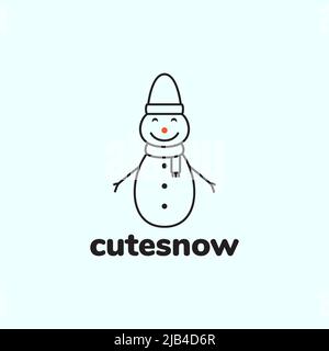 snow man line cute sorriso divertente logo design vettore grafico simbolo icona illustrazione idea creativa Illustrazione Vettoriale
