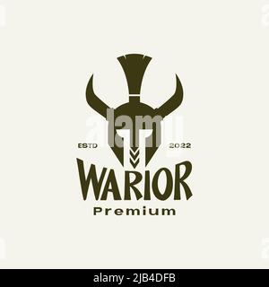 casco vintage guerriero con corna logo design vettoriale simbolo grafico icona illustrazione idea creativa Illustrazione Vettoriale