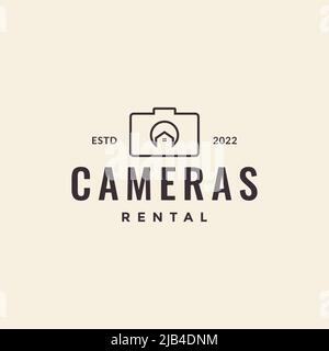 line camera con casa minimal logo design vettoriale grafico simbolo icona illustrazione idea creativa Illustrazione Vettoriale