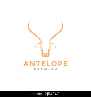 testa minimo antilope lungo corno logo design vettore grafico simbolo icona illustrazione idea creativa Illustrazione Vettoriale