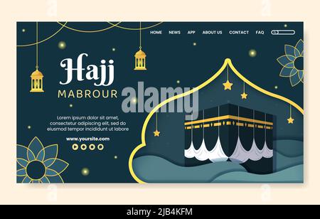 Hajj o Umrah Mabroor Landing Page Template Social Media Flat Cartoon sfondo Illustrazione Illustrazione Vettoriale