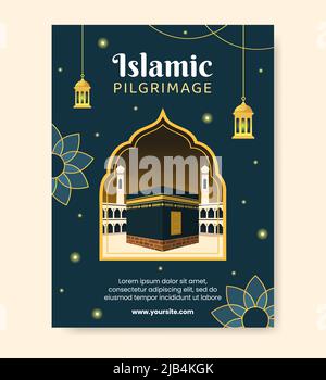 Hajj o Umrah Mabroor Poster Template Social Media Flat Cartoon sfondo Illustrazione Illustrazione Vettoriale