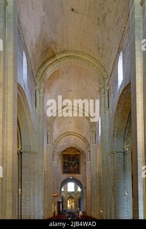 Navata interna ex abbazia benedettina Eglise Saint-Trophime, Arles, Dipartimento Bouches-du-Rhone, regione Provenza Alpi Costa Azzurra, Francia Foto Stock