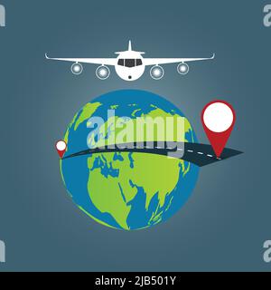 World Travel concept background, aereo che vola intorno al World.Vector illustrazione Illustrazione Vettoriale