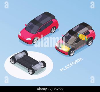 Car designer professione set isometrico con simboli piattaforma isolato illustrazione vettoriale Illustrazione Vettoriale