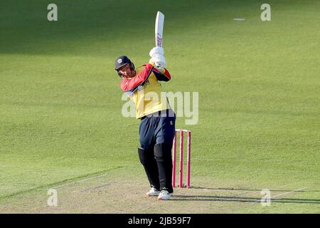 Daniel Sams in azione batting per l'Essex durante Glamorgan vs Essex Eagles, Vitality Blast T20 Cricket al Sophia Gardens Cardiff il 2nd giugno 2022 Foto Stock